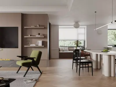 Modern living room dining room interior scenes 460 3D model