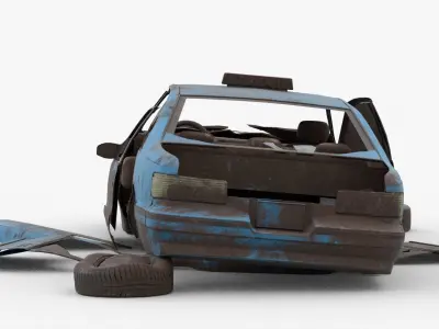 8k abandoned cars destroyed vehicles Low-poly Low-poly 3D model
