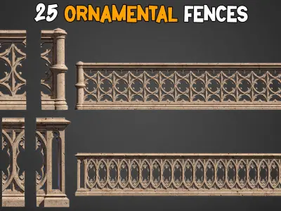 25 Professional Ornamental Fences and 3D Model    Vol 17 Low-poly 3D model
