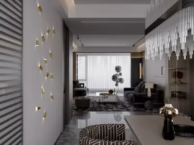 luxury living and dining room interior  3D model