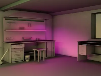 Garage room with bookshelves and shelves Low-poly 3D model
