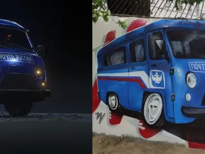 Game-ready Low-Poly model UAZ 452 Low-poly 3D model