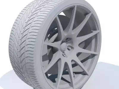  Car wheel disk tire  brake caliper and brake disk Low-poly 3D model