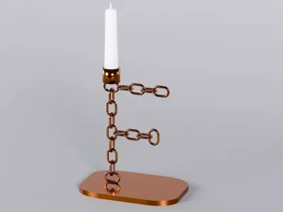 Alphabet F Chain Bronze Candleholder 3D Model True 4K PBR Render Low-poly 3D model