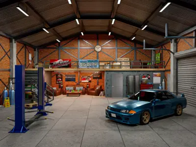 Auto Garage Repair Workshop Low-poly 3D model Low-poly 3D model