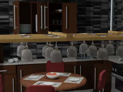 Low Poly Kitchen Set cabinet with doors and drawers Free 3D model