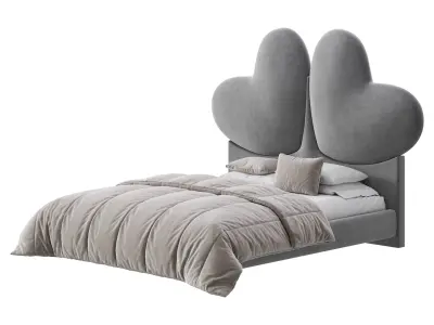 Elegant Blue Pine Wood Upholstered Panel Bed 3D model