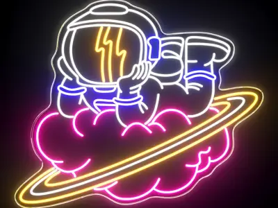 Astronaut Cloud Planet Neon Sign 3D model