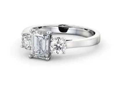 stl file emerald cut diamond engagement ring with three stones 3D print model