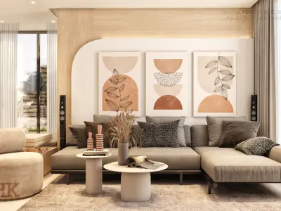 Cozy Reception with open kitchen interior scene 3D model 3D model