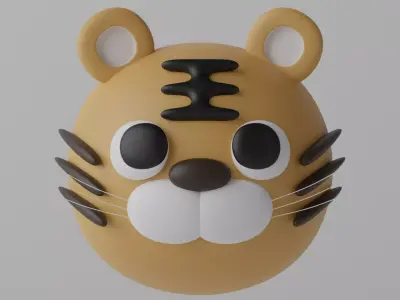Cartoon Cute Tiger Head 3D model