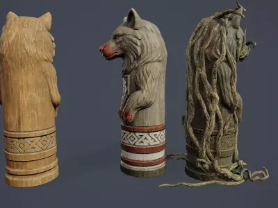 Totem Pole Wolf PBR Low-poly 3D model