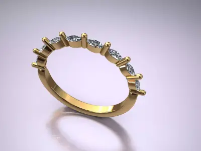 marquise gold ring with diamonds 3D print model