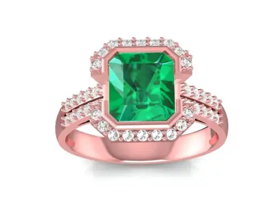 Elegant Square Emerald Halo Diamond Ring for Women  2353 3D print model