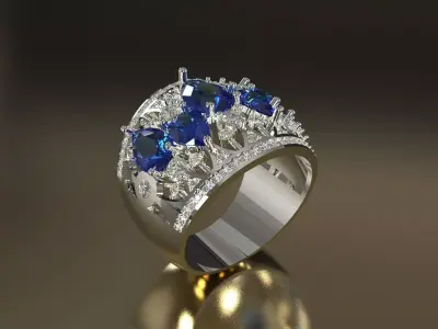 Wide Cocktail Ring Sapphire Diamond Lattice Structure jr00294 3D print model