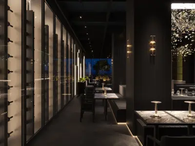 Luxury Restaurant Night Scene Black Interior 3ds Max Corona 3D model