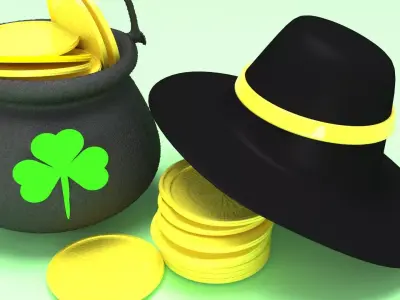 pot of gold and hat stpatrick celebration 3D model 3D model