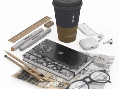 Decorative set iPhone and SketchBook 001 3D model