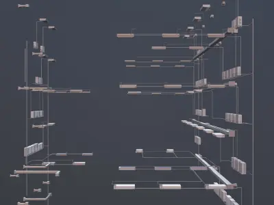 Air conditioning and piping system in building 3D model