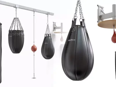 6 sports equipment for boxers gloves set pads punch bag 3D model
