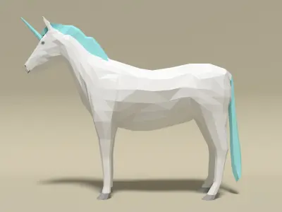 Low Poly Cartoon Unicorn Low-poly 3D model