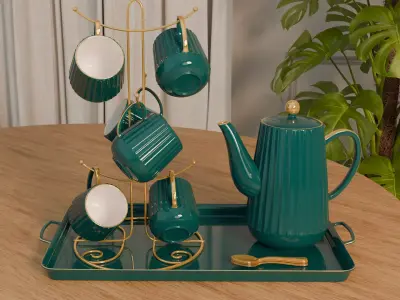 Tea Cup Holder - Cup Set Dark Green 3D model