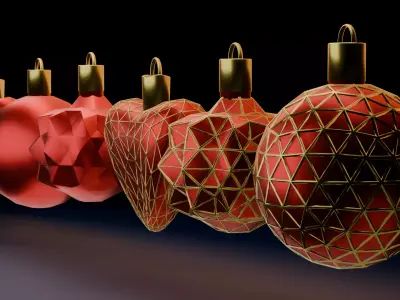 Elegant Modern Christmas Ornaments Collection Low-poly 3D model