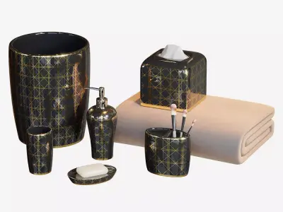 Beauty Black and Gold Bath Accessories 3D model