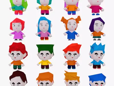 16 character low poly 3D Low-poly 3D model