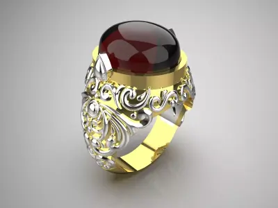 Two-tone ring with agate stone model Islamic design gr0105 3D print model