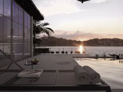 fully detailed Maldives Style Overwater Villa  site Resort Scene 3D model