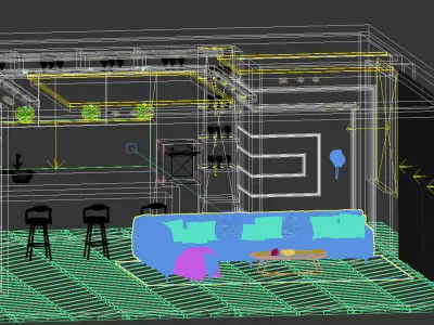 Living Room and Kitchen Scene for 3dsmax and Vray Renderer  3D m 3D model