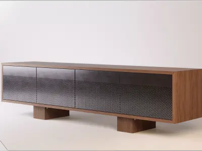 CB2 MARTINEZ ACACIA AND BRONZE METAL CREDENZA 3D model