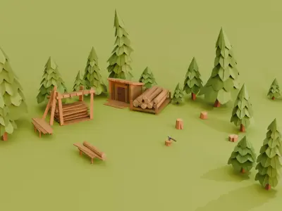 Low Poly Forest Lumber Camp Stylized 3D Environment Pack Free low-poly 3D model