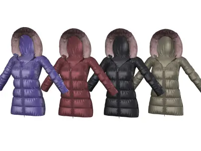 Ladies Padded Winter Coat Low-poly 3D model