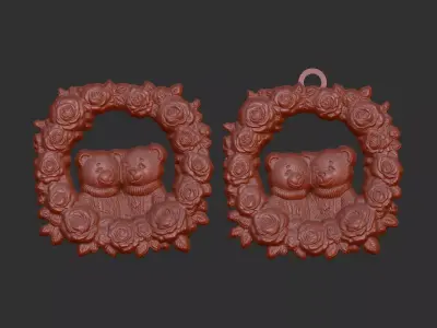 teddy couple flower decor  3D print model