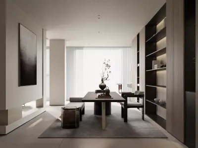 Modern living room dining room interior scenes  3D model 19