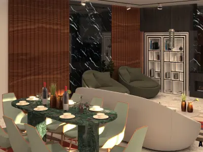 modern living room  Low-poly 3D model