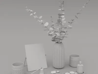 Decorative Set Vase With Golden Flowers 3D model