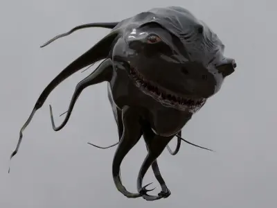 Monster scary looking creature flying in sky 3D model