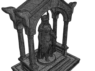 Valkyrie Goddess Statue Wooden Shrine Low-poly 3D model