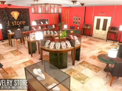 Jewelry store - luxury interior and furniture Low-poly 3D model