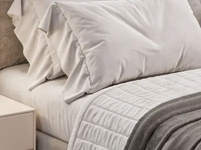 Panel Modern Bed with Headboard Included 3D model