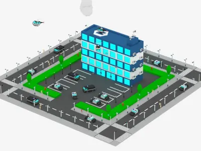 Cartoon Police Station Package 3D model