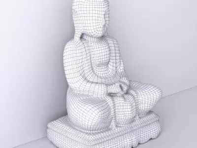 Antique Wooden Sitting Buddha 3D model