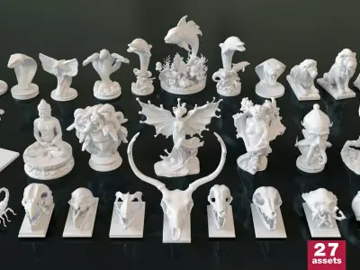 Fantasy Figurine Asset Pack 27 Stylized Statues 3D model