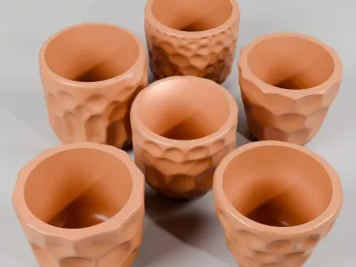Set of 6 Planter Clay Style Pot With Drainage 3D print model