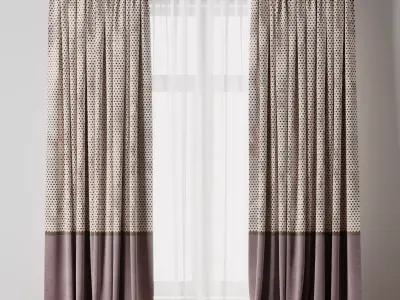 Curtain with rod 39 pink patterned curtain HBH Low-poly 3D model