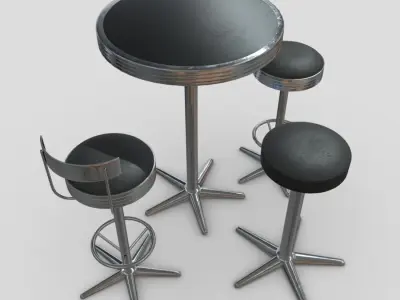 Bar Table With Stools Low-poly 3D model