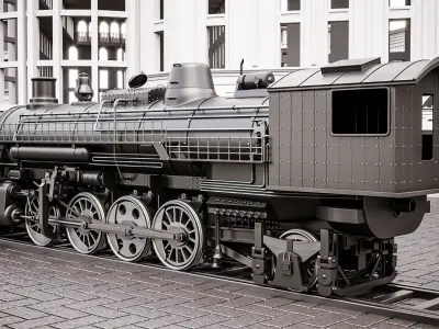 locomotive old steam in city 3D model